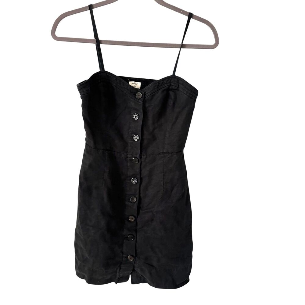 Wilfred Black 100% Linen Spaghetti Strap Sweetheart Button Up Mini Dress Size 0
